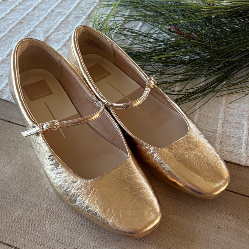Dolce Vita Aileen Ballet Flat Mary Jane Shoes Metallic Leather Gold Women's 7.5